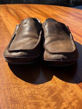 OluKai Moloa Leather Slip-On Loafers Brown Men's Size 10